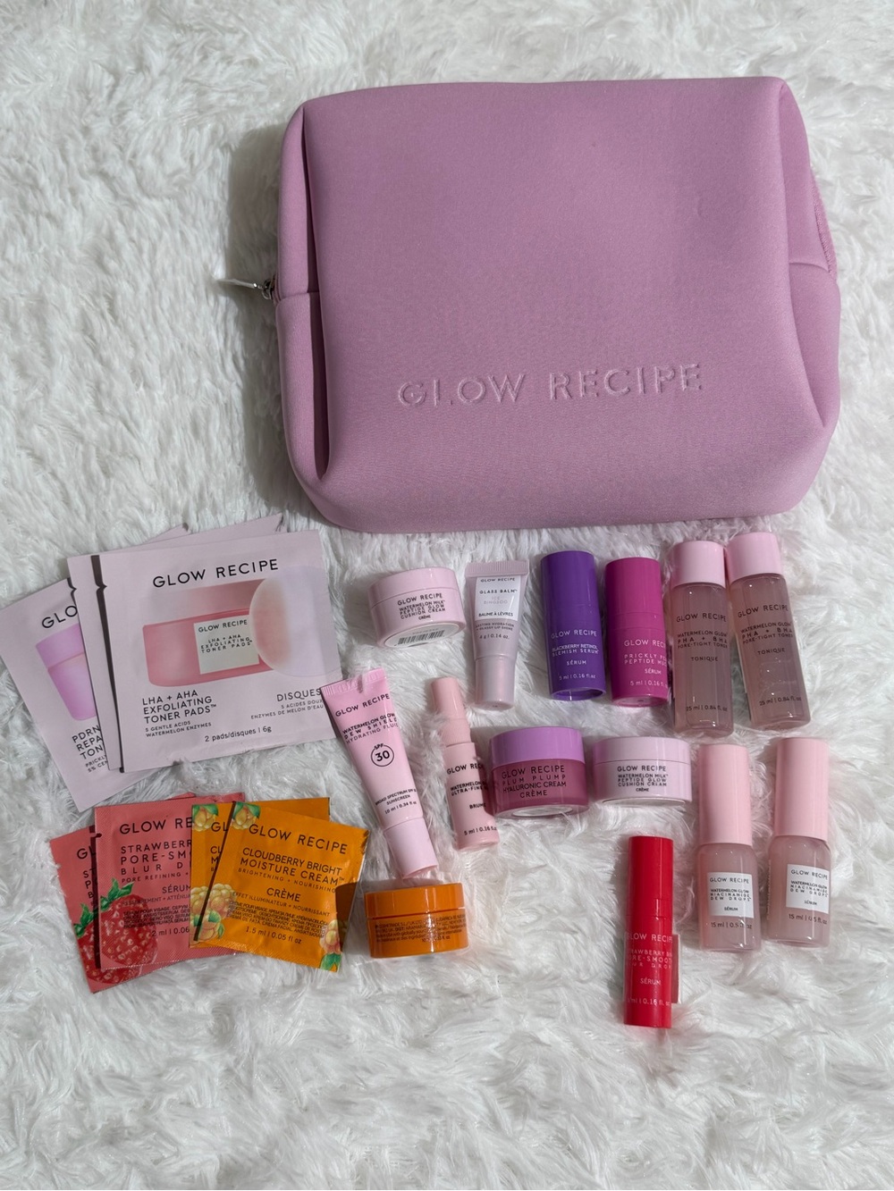 NEW Glow Recipe Pink Skincare Travel Set with Pink Pouch Makeup Bag Toner SPF